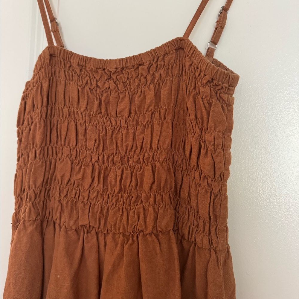 Rhythm Rust Brown Smocked Maxi Dress with Adjustable Spaghetti Straps - Picture 2 of 4